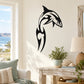 Leaping shark wall decal in black and white, stylized fin and tail