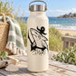 White water bottle with black shark and anchor decal, metal lid