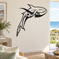 Tribal-style shark wall decal in black with bold outline and fin details