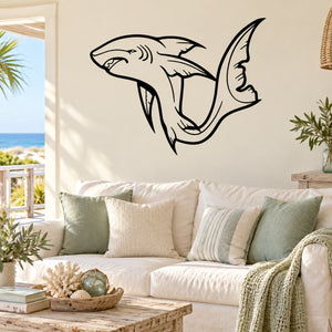 White-tip shark wall decal with black outline and fin details