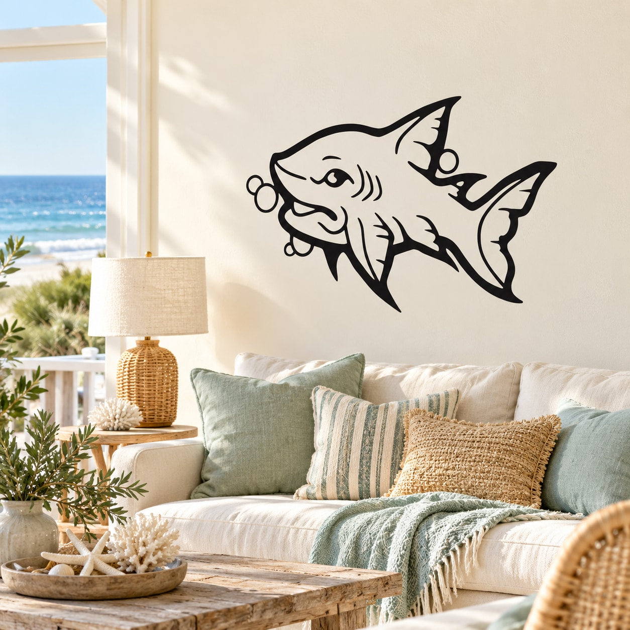 Kids shark decal with two black cartoon sharks facing each other