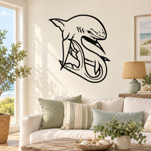 Shark wall decal with bold black outline and snarling expression