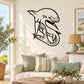 Shark wall decal with bold black outline and snarling expression