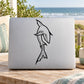 Grinning shark splashing decal in black line art