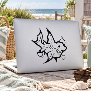 Smiling tough shark decal with bold black outline, kid-friendly style