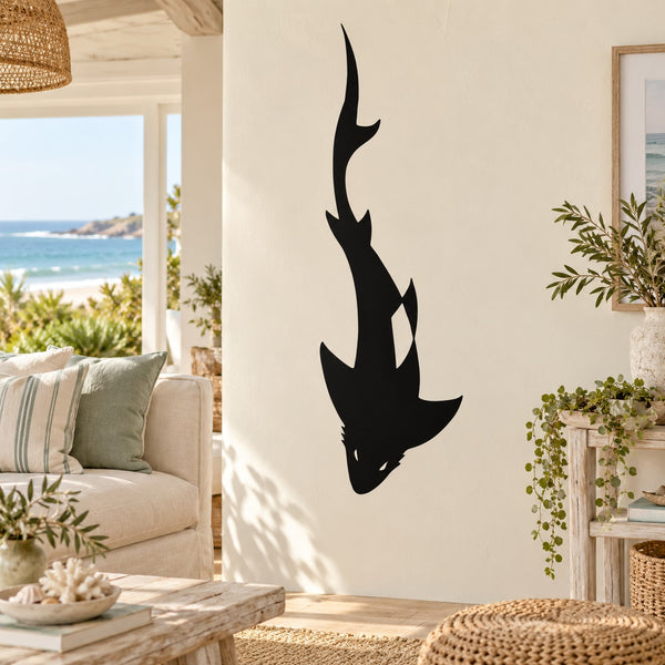 Black shark diving wall decal with single silhouette