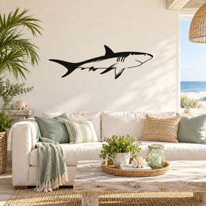 Mako shark wall decal with bold black silhouette