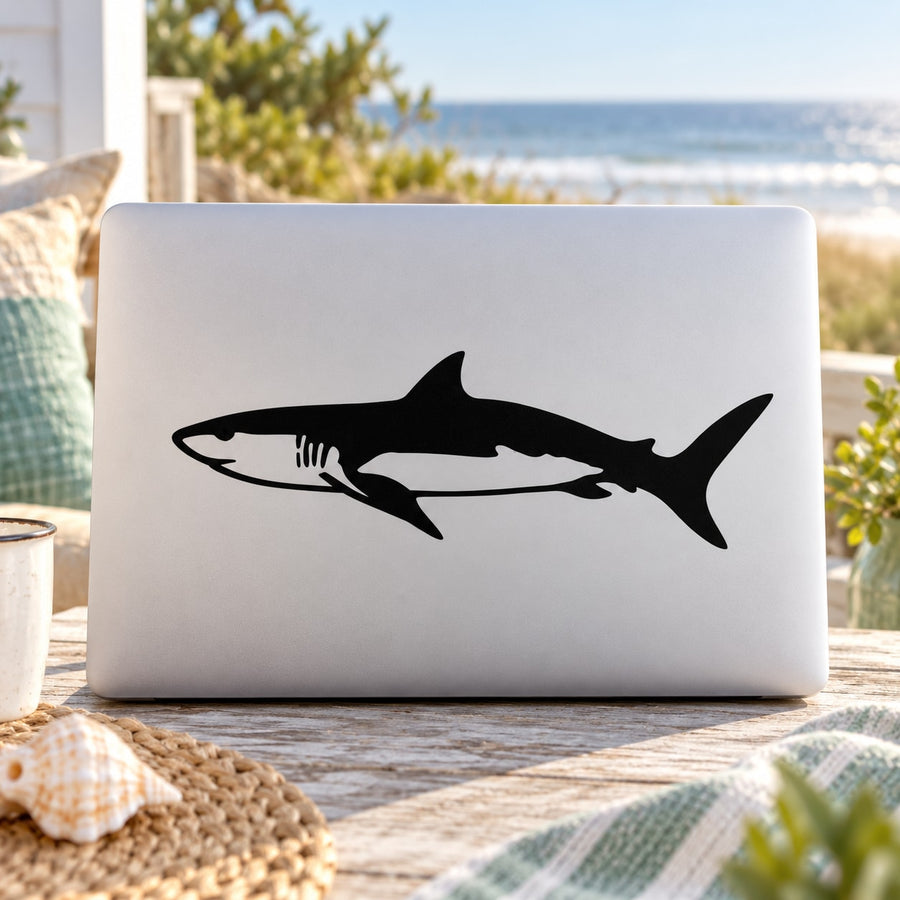 Shark wading decal with black silhouette on a white surface