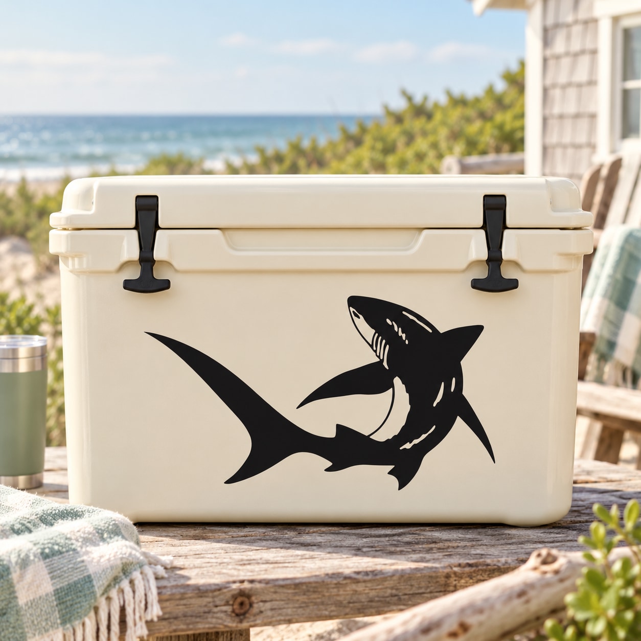 Piked dogfish shark decal sticker with black shark silhouette on a light surface