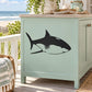 Bull shark silhouette decal, black, on light cabinet door front