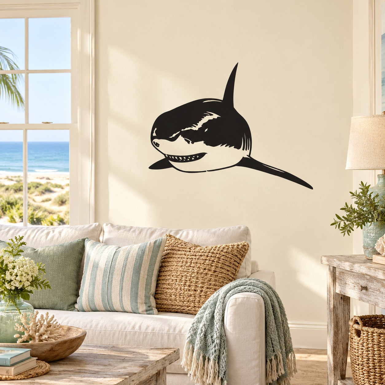 Black shark wall decal silhouette with fin and tail