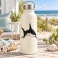 Black shark decal on white metal-top water bottle
