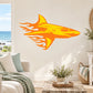Yellow and orange shark sticker with flame and wave details