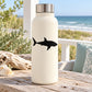 Shark hunting decal: black shark silhouette on a light-colored bottle