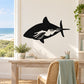 Black great white shark wall decal with open mouth and white tooth detail