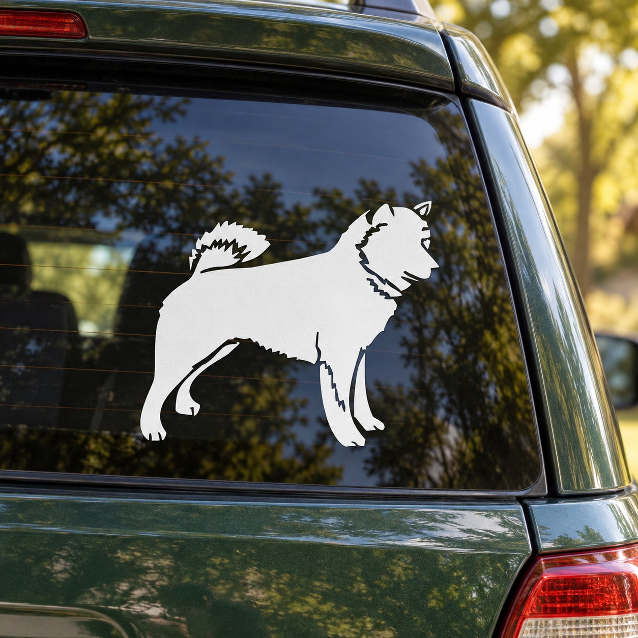 White detailed Shiba Inu decal on car window glass