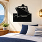 Black ship at sea wall decal with wave lines