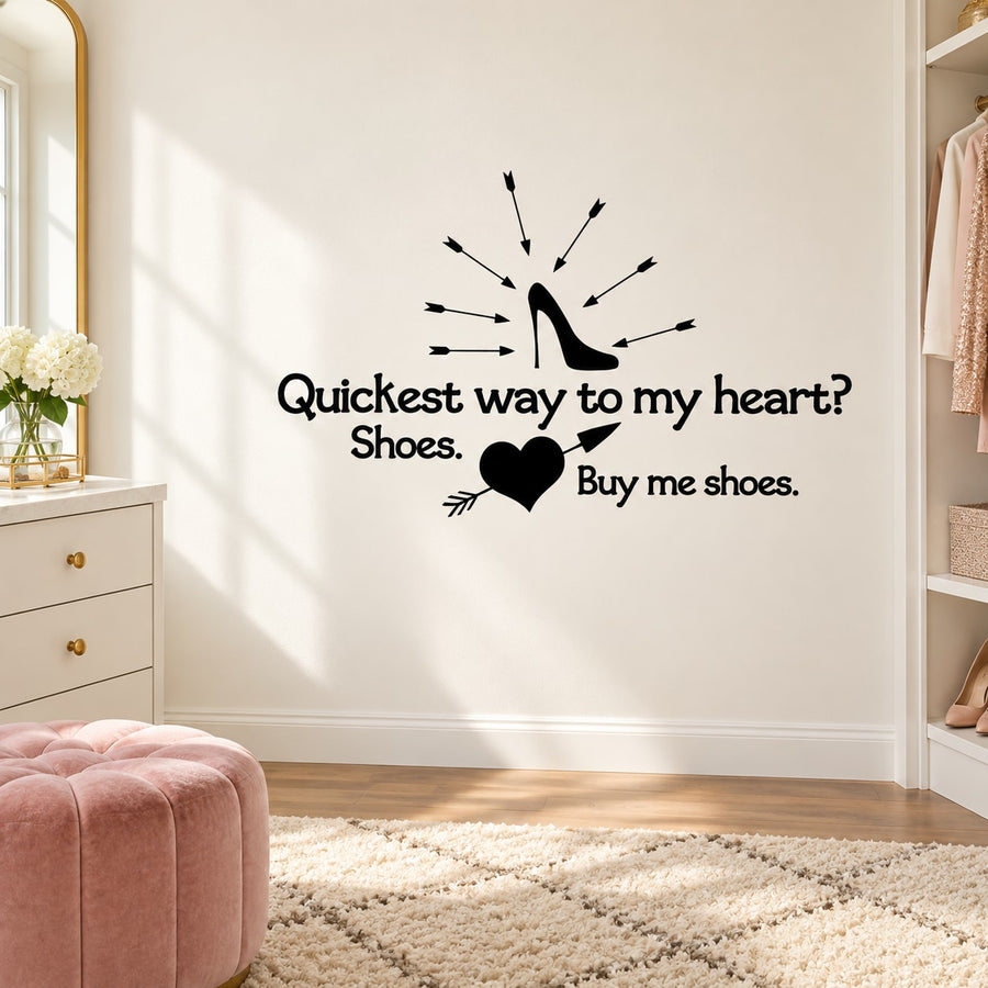 Wall decal with shoe icon, arrows, and hearts with heart-and-shoes quote