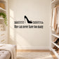 High-heel shoe wall decal with dotted lines and 'One can never have too many' wording