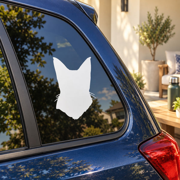 Siamese cat head decal, white silhouette on car window
