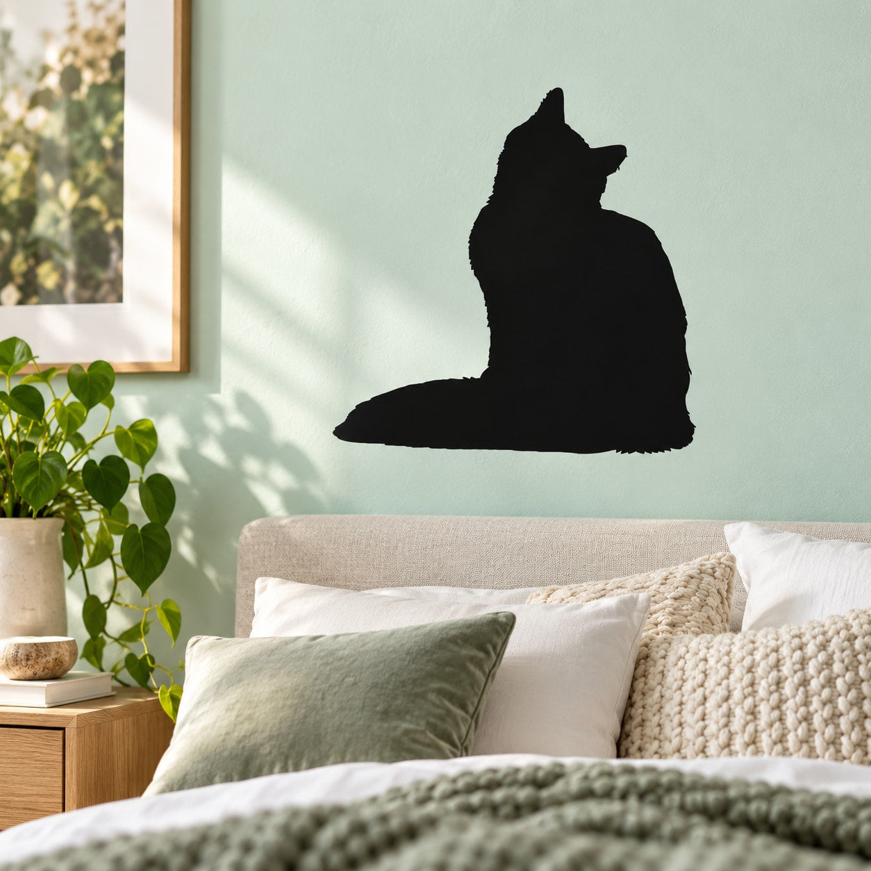 Black cat sitting wall decal silhouette