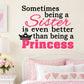 Sister quote die cut decal, pink and black lettering with crown and hearts