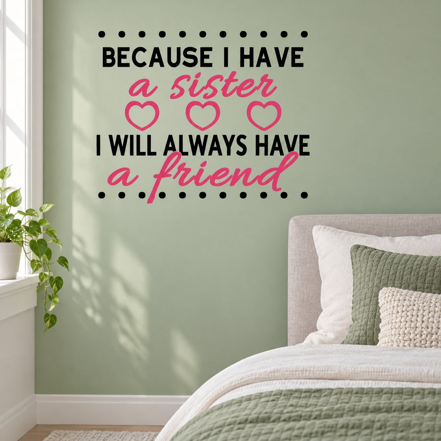 Printed die-cut wall decal with black and pink quote lettering and heart icons