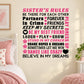 Inspirational sister-themed word collage wall decal with colorful pink and black text
