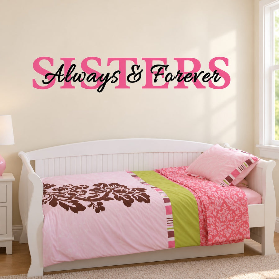 Wall decal: pink script “Always & Forever” with ornamental flourishes