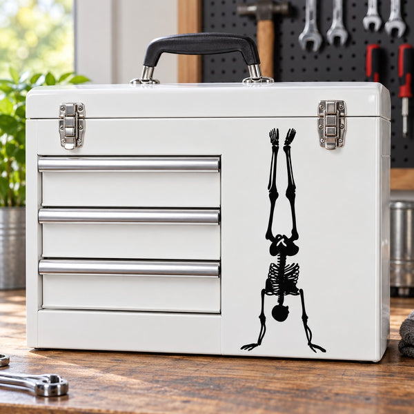 Skeleton handstand silhouette decal, black full-body standing upside down