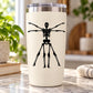 Skull and skeleton arm decal on a white tumbler with clear lid