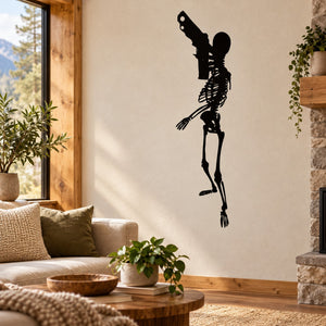 Black skeleton pointing gun wall decal