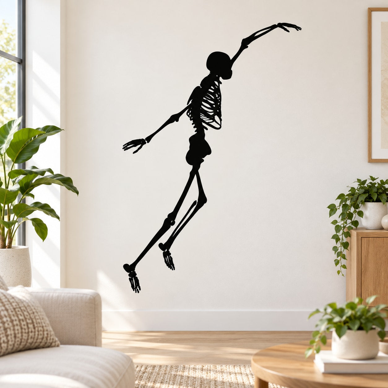 Black skeleton jumping wall decal silhouette