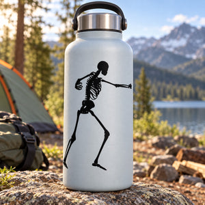 Skeleton fighting decal on white water bottle