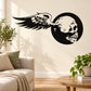 Winged skull vinyl wall decal, black and white graphic