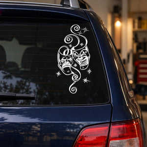 Vinyl car decal of white skulls with swirls and stars
