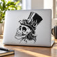 Skull graphic decal with top hat and rose on light-colored surface