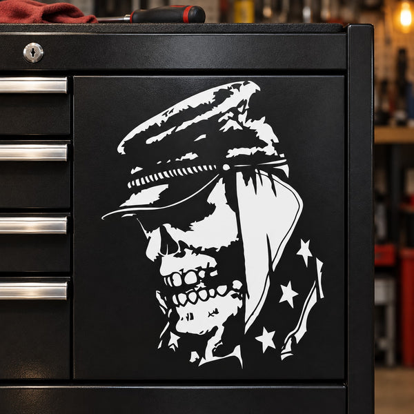 Vinyl wall decal: white punk skull face with star accents
