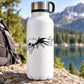 Black skull vinyl decal on white reusable water bottle