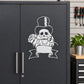 Skull wearing top hat rose banner decal in white outline on dark surface