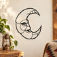 Black line-art moon decal with insect face
