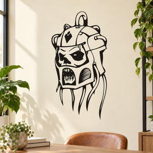 Black vinyl skull wall decal with robotic face and dripping fangs