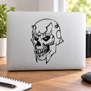 Skull vinyl decal with black-and-white headphone skull graphic