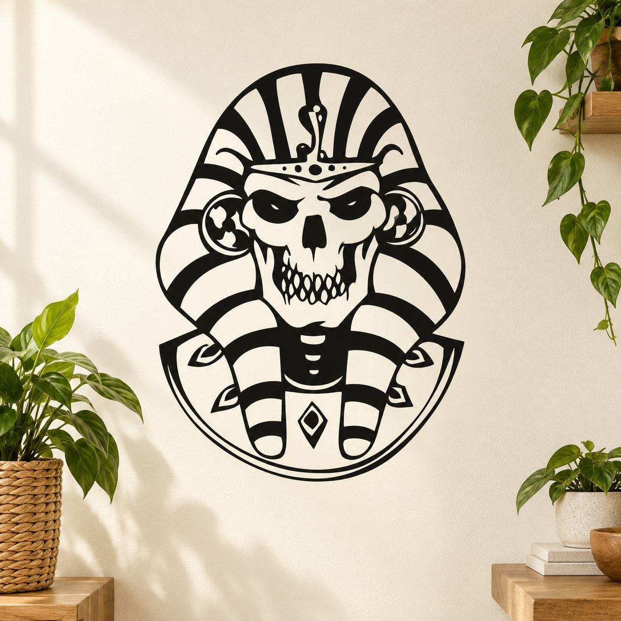 Black and white skull helmet vinyl wall decal with circular border