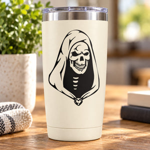 Black hooded skull vinyl wall decal with heart emblem