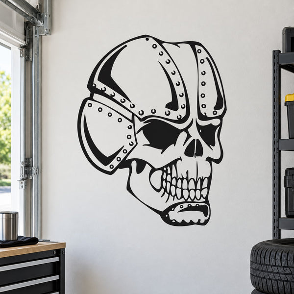 Skull vinyl wall decal, black-and-white stylized skull with dotted detailing