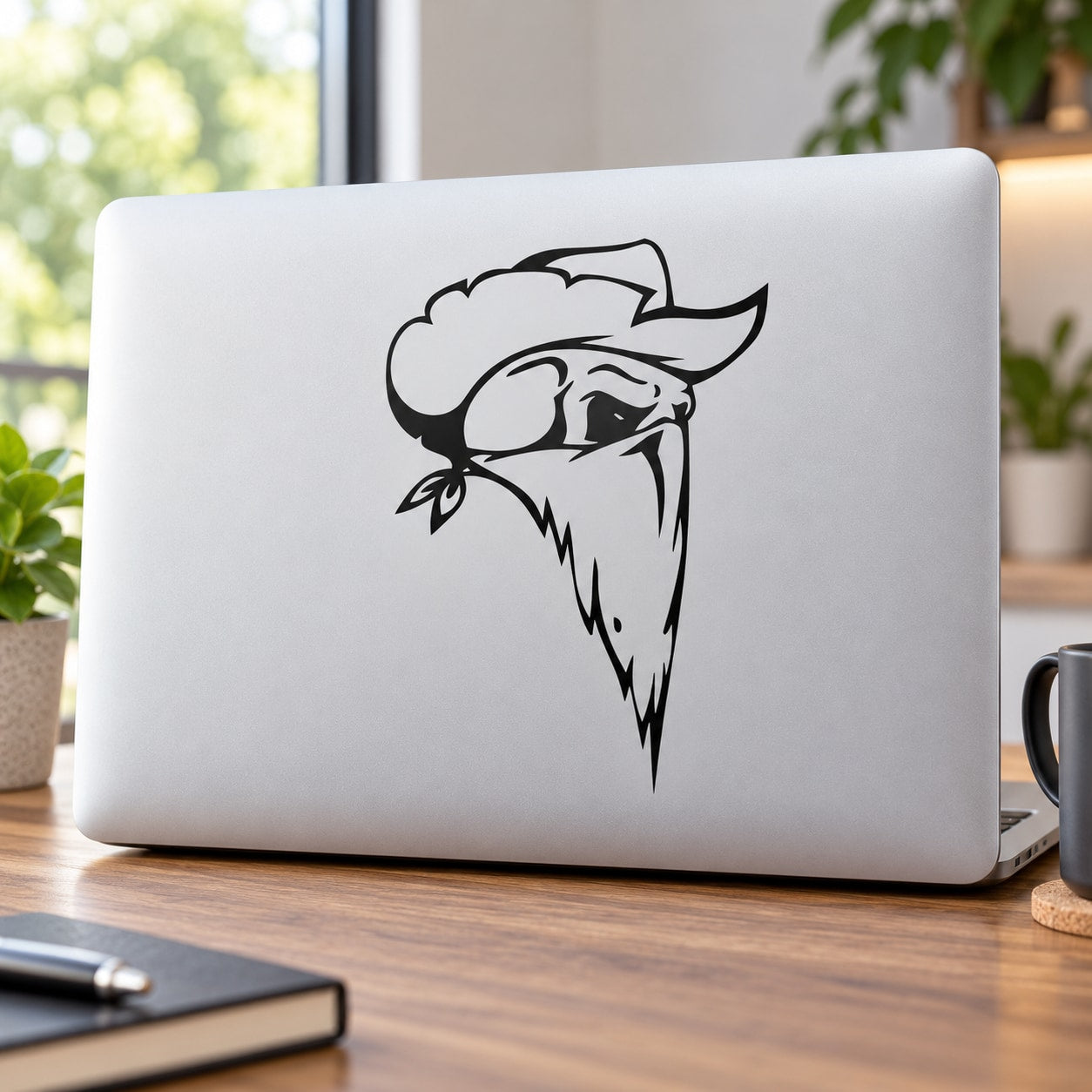Black skull pirate face vinyl decal for wall or laptop