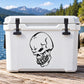 Skull vinyl wall decal with bold black grin design, white outline