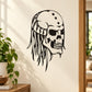Skull vinyl wall decal in black and white with long dripping hair