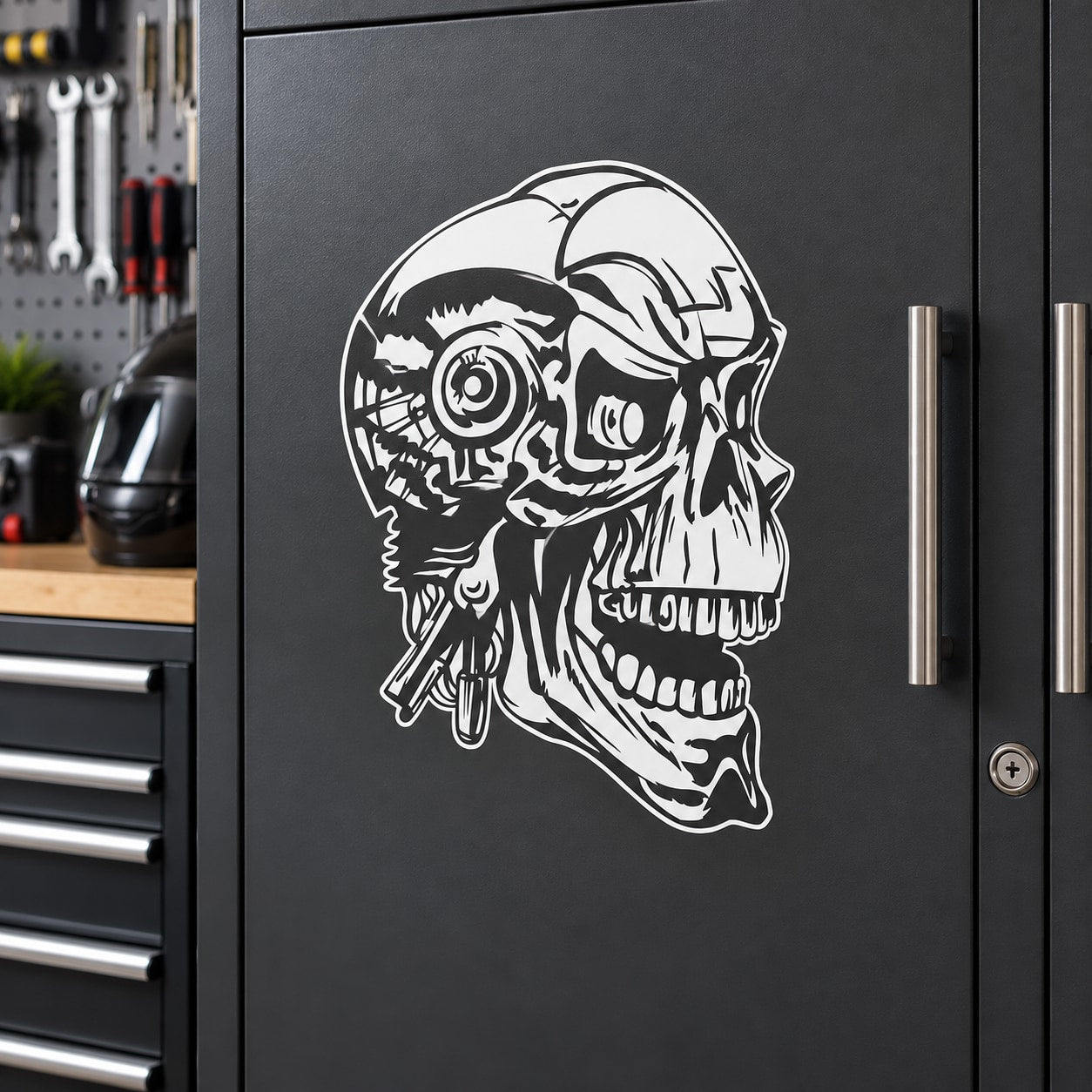 Skull wall decal vinyl sticker with white detailed skull profile